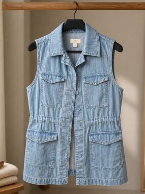 LOFT Light Wash Denim Sleeveless Utility Vest